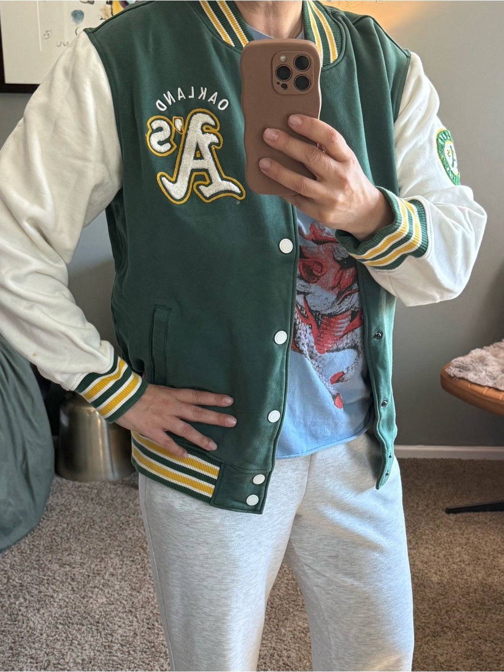 Vintage Oakland Athletics Green and White Varsity Jacket, men’s size XL